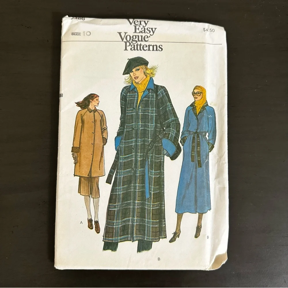Vintage Sewing Pattern Vogue Patterns Trench Over Coat Size 10 1980s 80s